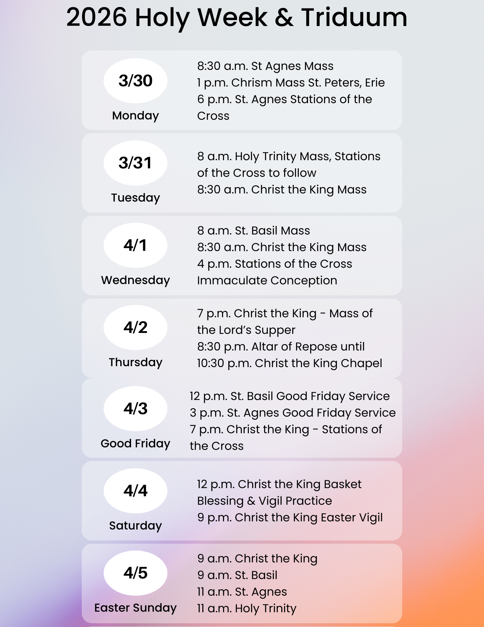 Holy Week and Easter Masses
